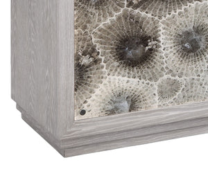 Basset Mirror Peninsula Ridge Bar Cabinet - Modern Driftwood Gray Finish With Unique Petoskey Stone Pattern Design Gray Wood 7165-lr-508