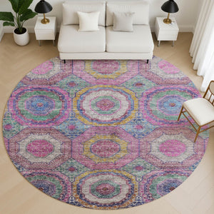 HomeRoots 8' X 10' Vibrant Pink and Blue Geometric Washable Area Rug with UV Protection for Kids & Pets 716501