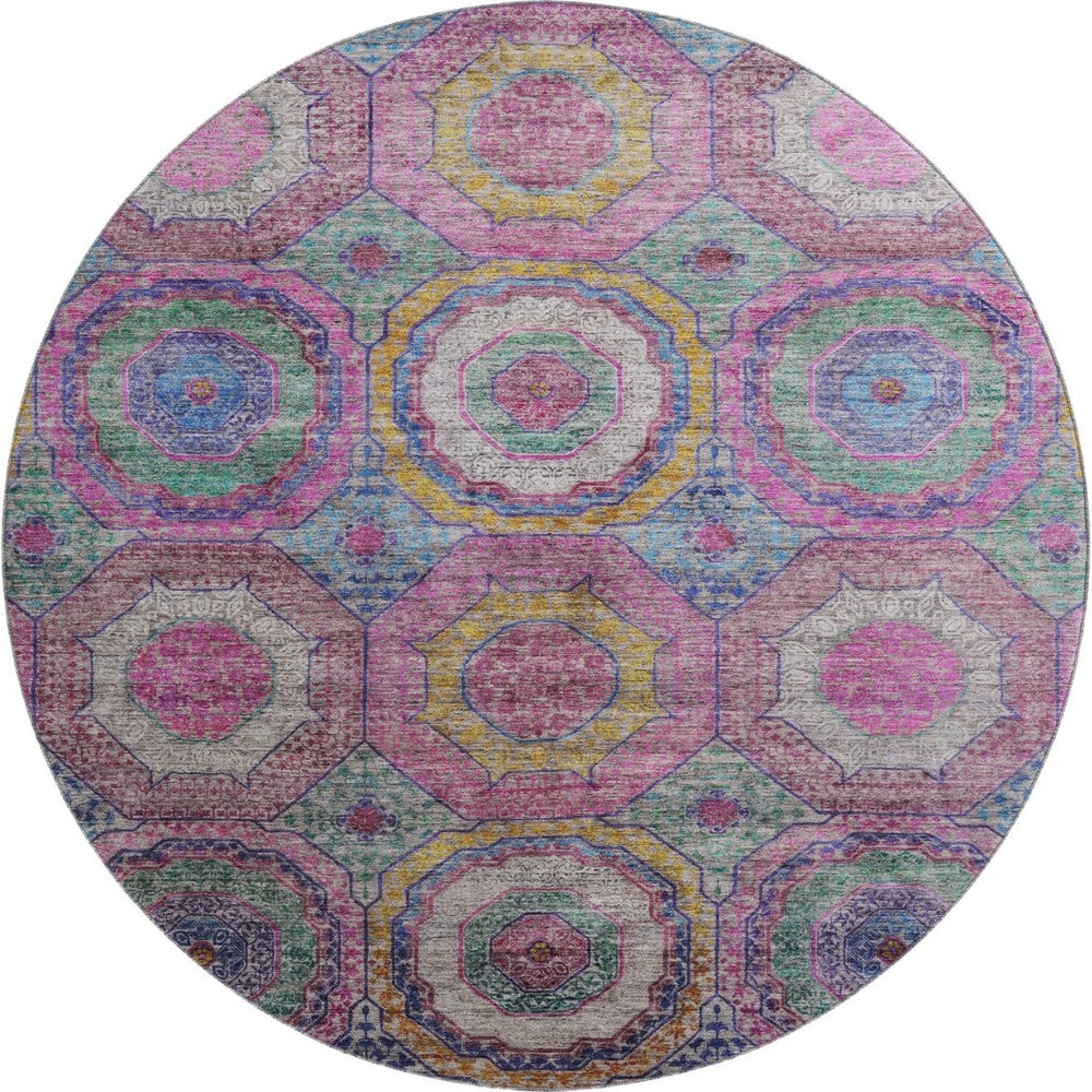 HomeRoots 8' X 10' Vibrant Pink and Blue Geometric Washable Area Rug with UV Protection for Kids & Pets 716501