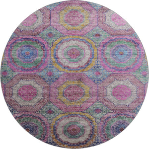 HomeRoots 8' X 10' Vibrant Pink and Blue Geometric Washable Area Rug with UV Protection for Kids & Pets 716501