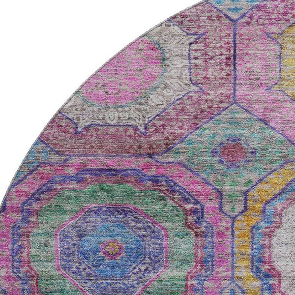 HomeRoots 8' X 10' Vibrant Pink and Blue Geometric Washable Area Rug with UV Protection for Kids & Pets 716501