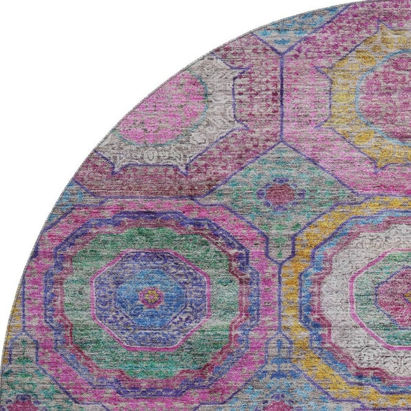 HomeRoots 8' X 10' Vibrant Pink and Blue Geometric Washable Area Rug with UV Protection for Kids & Pets 716501