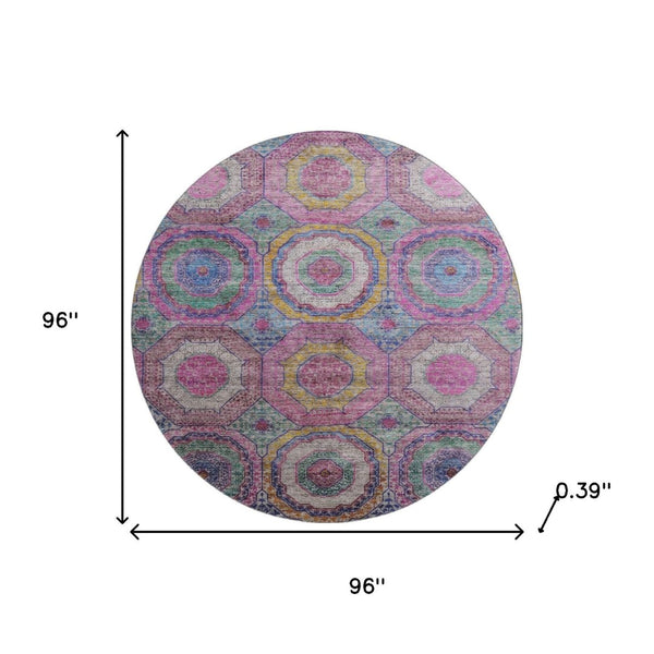 HomeRoots 8' X 10' Vibrant Pink and Blue Geometric Washable Area Rug with UV Protection for Kids & Pets 716501