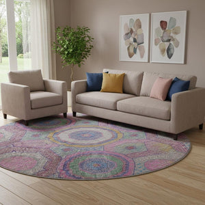HomeRoots 8' X 10' Vibrant Pink and Blue Geometric Washable Area Rug with UV Protection for Kids & Pets 716501