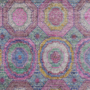 HomeRoots 9' X 12' Pink And Blue Geometric Washable Area Rug with UV Protection for Stylish, Durable Spaces 716502