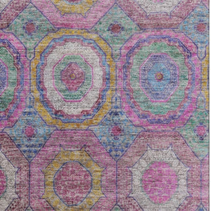 HomeRoots 10' X 14' Pink And Blue Geometric Area Rug - Washable, UV Protected, Stain Resistant for Homes! 716503