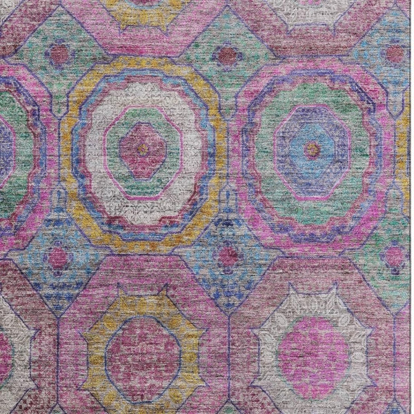 HomeRoots 10' X 14' Pink And Blue Geometric Area Rug - Washable, UV Protected, Stain Resistant for Homes! 716503