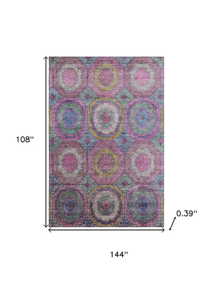 HomeRoots 10' X 14' Pink And Blue Geometric Area Rug - Washable, UV Protected, Stain Resistant for Homes! 716503