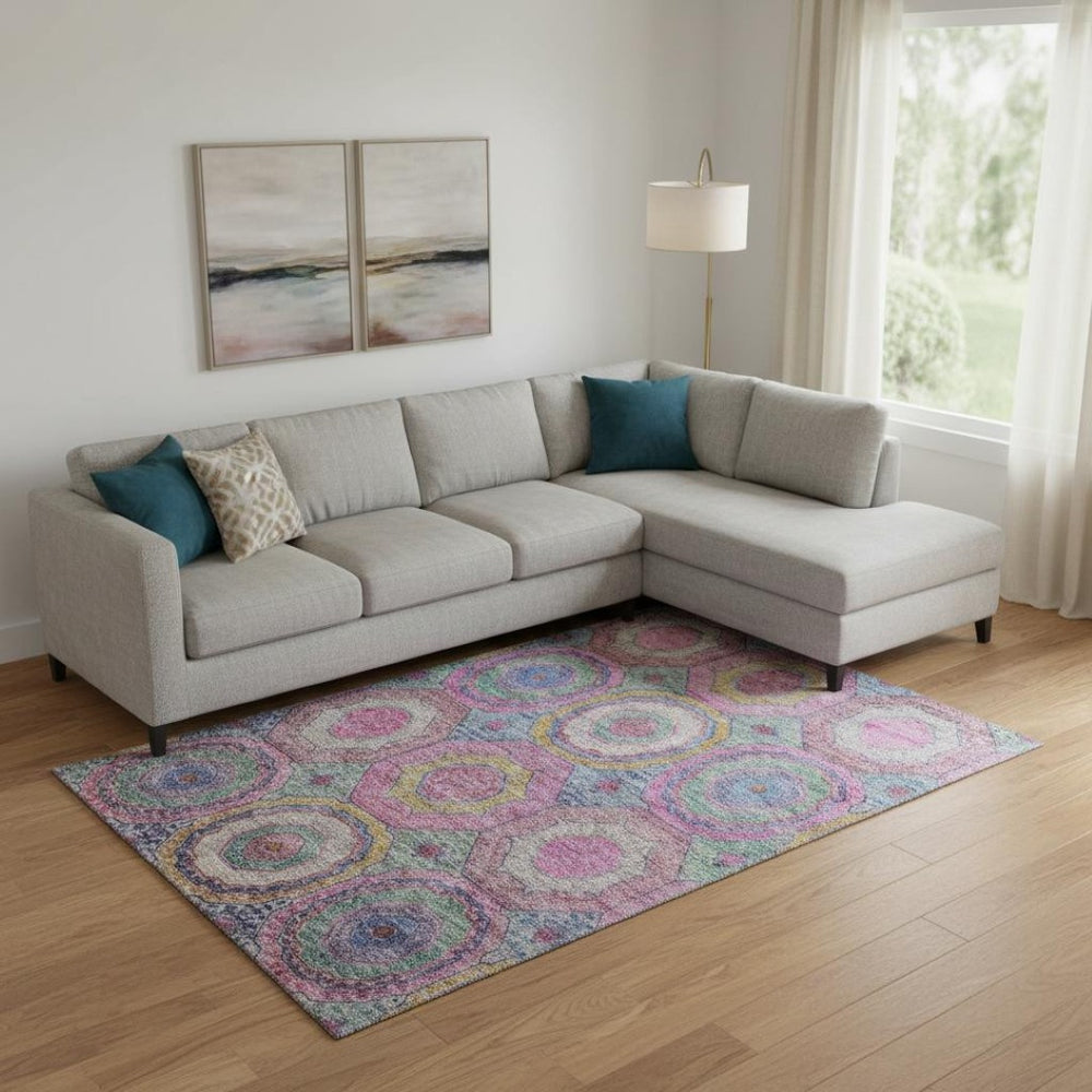 HomeRoots 10' X 14' Pink And Blue Geometric Area Rug - Washable, UV Protected, Stain Resistant for Homes! 716503
