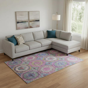 HomeRoots 10' X 14' Pink And Blue Geometric Area Rug - Washable, UV Protected, Stain Resistant for Homes! 716503