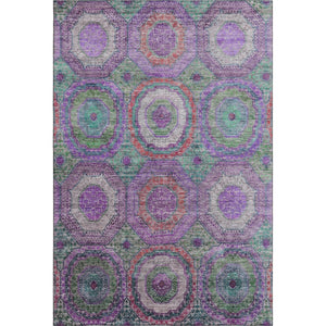 HomeRoots 5' X 8' Vibrant Purple and Lime Green Geometric Washable Area Rug with UV Protection & Durability 716505