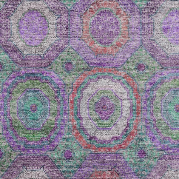 HomeRoots 5' X 8' Vibrant Purple and Lime Green Geometric Washable Area Rug with UV Protection & Durability 716505