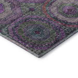 HomeRoots 5' X 8' Vibrant Purple and Lime Green Geometric Washable Area Rug with UV Protection & Durability 716505