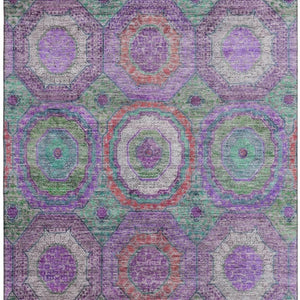 HomeRoots 5' X 8' Vibrant Purple and Lime Green Geometric Washable Area Rug with UV Protection & Durability 716505