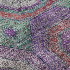 HomeRoots 5' X 8' Vibrant Purple and Lime Green Geometric Washable Area Rug with UV Protection & Durability 716505