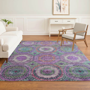 HomeRoots 5' X 8' Vibrant Purple and Lime Green Geometric Washable Area Rug with UV Protection & Durability 716505