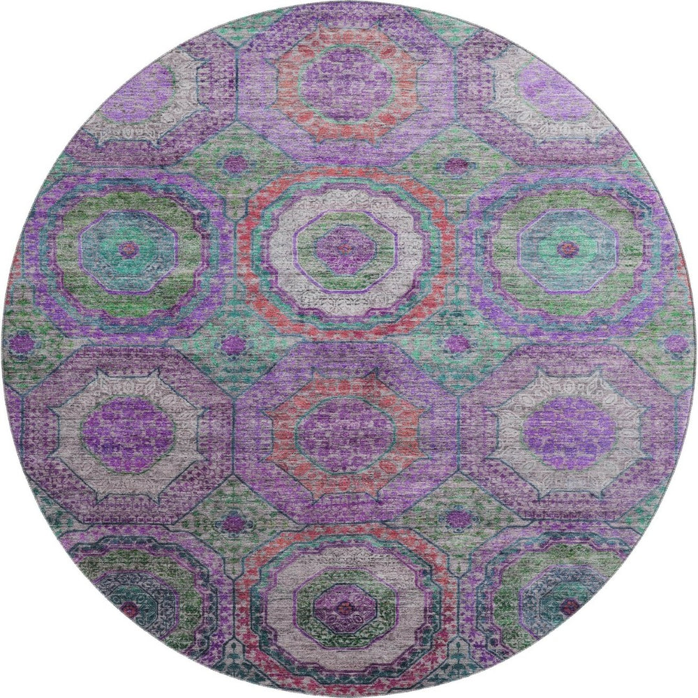 HomeRoots 8' X 10' Vibrant Purple & Lime Green Geometric Washable Area Rug - UV Protected, Non-Slip Backing! 716507