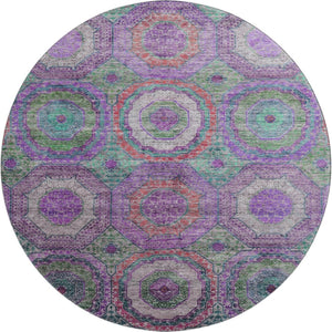 HomeRoots 8' X 10' Vibrant Purple & Lime Green Geometric Washable Area Rug - UV Protected, Non-Slip Backing! 716507