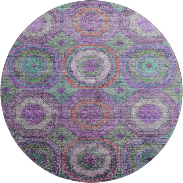 HomeRoots 8' X 10' Vibrant Purple & Lime Green Geometric Washable Area Rug - UV Protected, Non-Slip Backing! 716507
