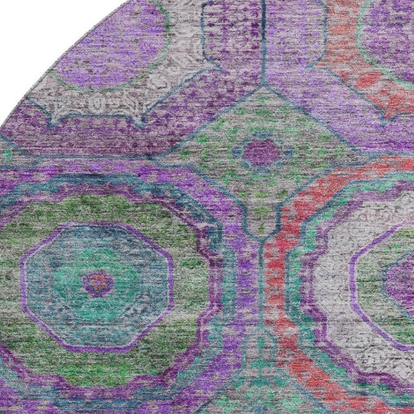 HomeRoots 8' X 10' Vibrant Purple & Lime Green Geometric Washable Area Rug - UV Protected, Non-Slip Backing! 716507