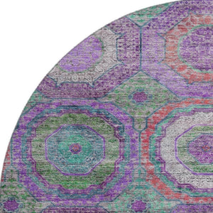HomeRoots 8' X 10' Vibrant Purple & Lime Green Geometric Washable Area Rug - UV Protected, Non-Slip Backing! 716507