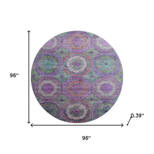 HomeRoots 8' X 10' Vibrant Purple & Lime Green Geometric Washable Area Rug - UV Protected, Non-Slip Backing! 716507