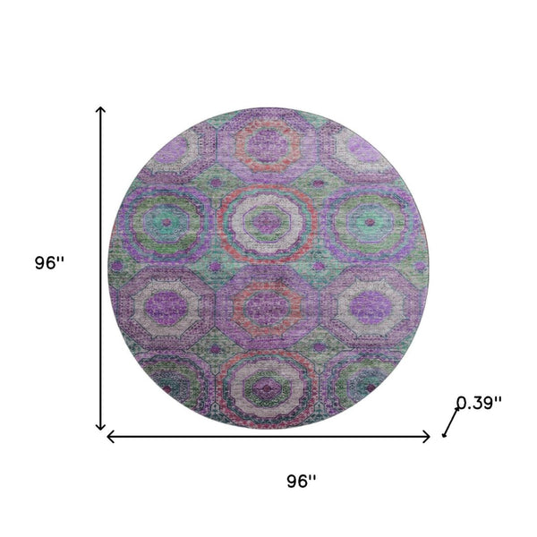 HomeRoots 8' X 10' Vibrant Purple & Lime Green Geometric Washable Area Rug - UV Protected, Non-Slip Backing! 716507