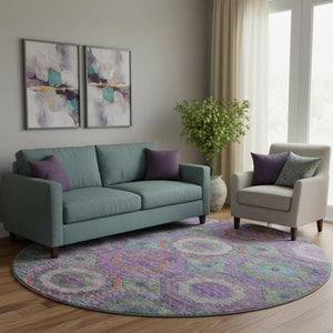 HomeRoots 8' X 10' Vibrant Purple & Lime Green Geometric Washable Area Rug - UV Protected, Non-Slip Backing! 716507