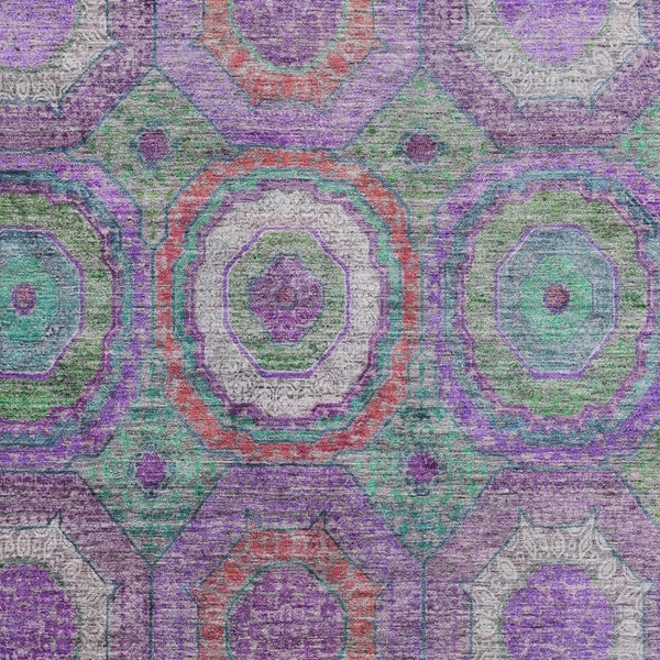 HomeRoots 9' X 12' Vibrant Purple & Lime Green Geometric Area Rug – Washable, UV Protected, Kid & Pet Friendly! 716508