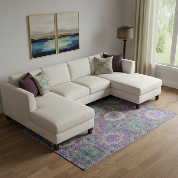 HomeRoots 9' X 12' Vibrant Purple & Lime Green Geometric Area Rug – Washable, UV Protected, Kid & Pet Friendly! 716508