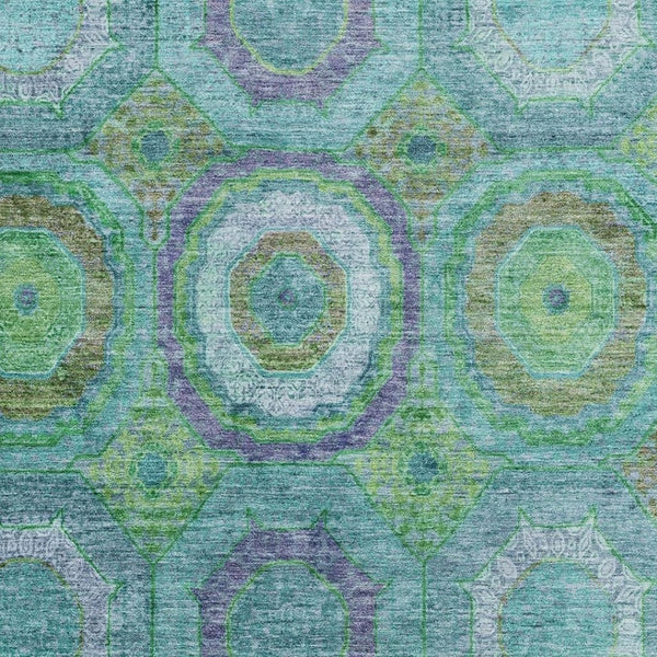 HomeRoots 5' X 8' Teal And Lime Green Geometric Area Rug - Durable, Washable, UV-Protected for Busy Homes 716511