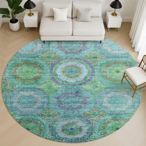 HomeRoots 8' X 10' Vibrant Teal and Lime Green Geometric Washable Area Rug with UV Protection & Stain Resistance 716513