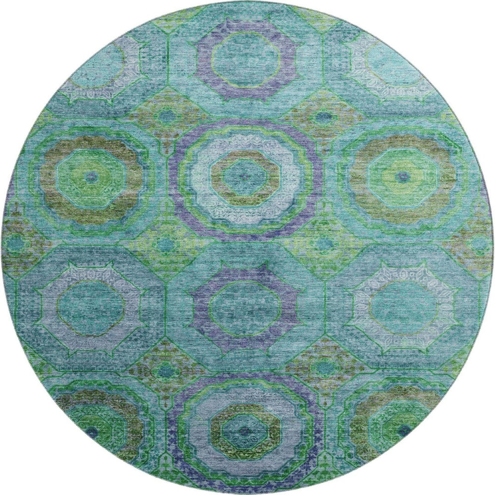 HomeRoots 8' X 10' Vibrant Teal and Lime Green Geometric Washable Area Rug with UV Protection & Stain Resistance 716513