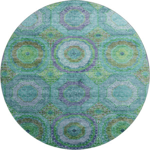 HomeRoots 8' X 10' Vibrant Teal and Lime Green Geometric Washable Area Rug with UV Protection & Stain Resistance 716513