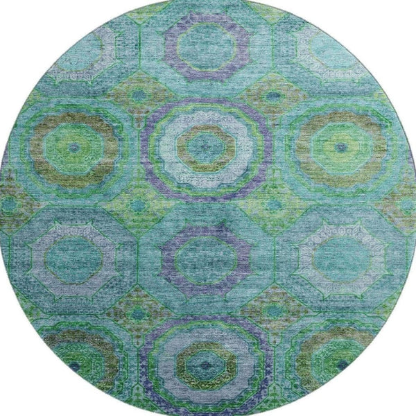 HomeRoots 8' X 10' Vibrant Teal and Lime Green Geometric Washable Area Rug with UV Protection & Stain Resistance 716513