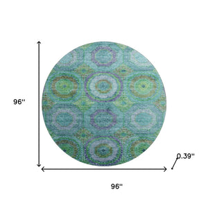 HomeRoots 8' X 10' Vibrant Teal and Lime Green Geometric Washable Area Rug with UV Protection & Stain Resistance 716513
