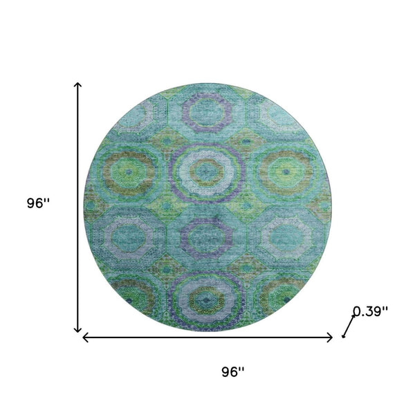 HomeRoots 8' X 10' Vibrant Teal and Lime Green Geometric Washable Area Rug with UV Protection & Stain Resistance 716513