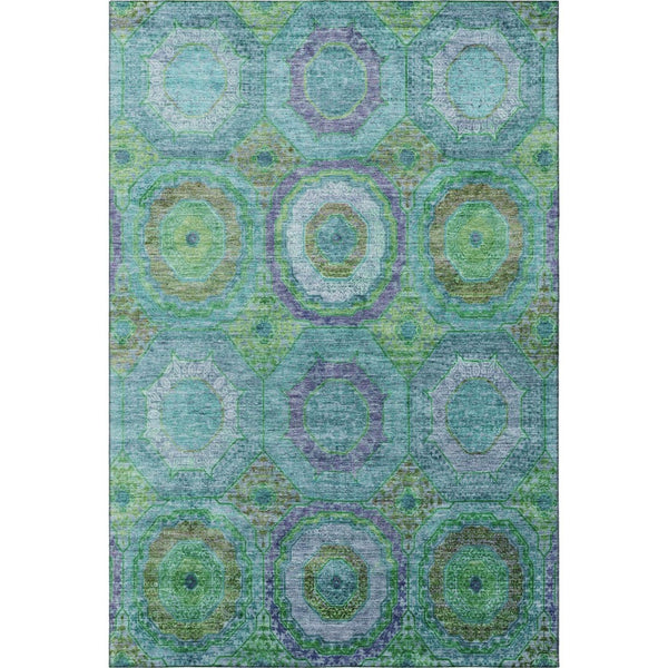 HomeRoots 9' X 12' Teal & Lime Green Geometric Area Rug – Stylish, Washable, UV-Protected & Non-Slip Design! 716514