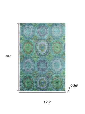 HomeRoots 9' X 12' Teal & Lime Green Geometric Area Rug – Stylish, Washable, UV-Protected & Non-Slip Design! 716514