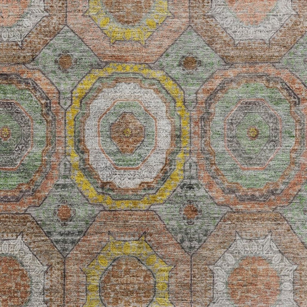 HomeRoots 5' X 8' Sage and Gold Geometric Area Rug - Washable, Stain Resistant, UV Protected for Modern Spaces 716517