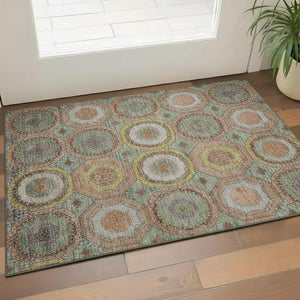 HomeRoots 5' X 8' Sage and Gold Geometric Area Rug - Washable, Stain Resistant, UV Protected for Modern Spaces 716517