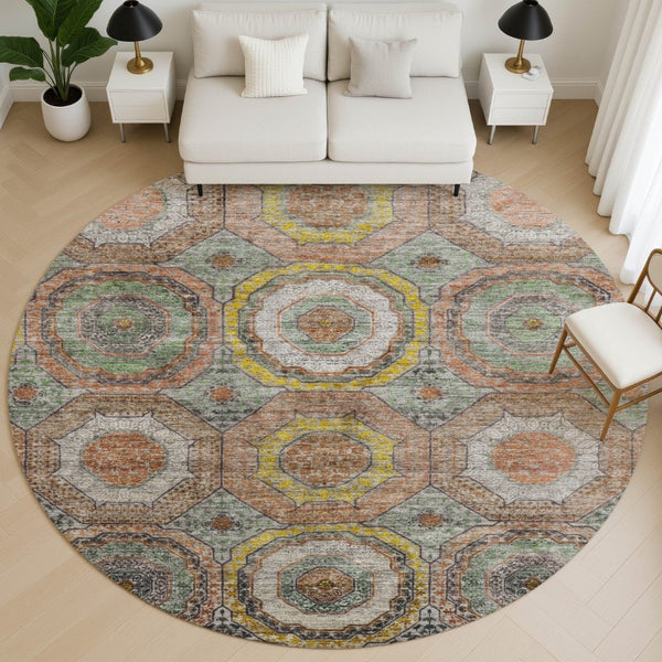 HomeRoots 8' X 10' Stylish Sage & Gold Geometric Area Rug - Washable, Stain-Resistant, UV Protected & Durable! 716519