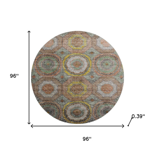 HomeRoots 8' X 10' Stylish Sage & Gold Geometric Area Rug - Washable, Stain-Resistant, UV Protected & Durable! 716519