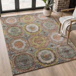 HomeRoots 9' X 12' Sage and Gold Geometric Washable Area Rug - Stylish, Durable, UV-Protected for Busy Homes 716520