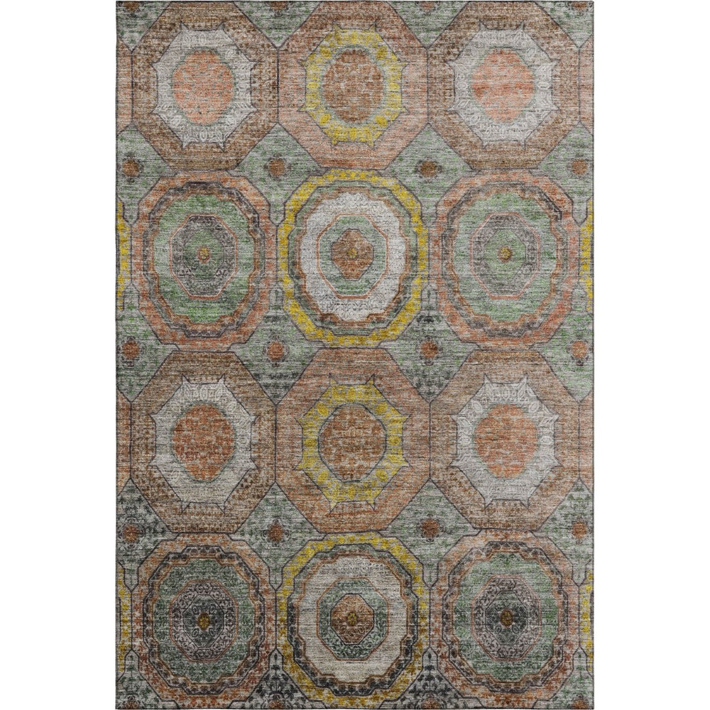 HomeRoots 9' X 12' Sage and Gold Geometric Washable Area Rug - Stylish, Durable, UV-Protected for Busy Homes 716520