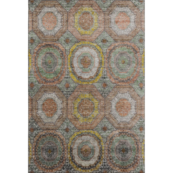 HomeRoots 9' X 12' Sage and Gold Geometric Washable Area Rug - Stylish, Durable, UV-Protected for Busy Homes 716520