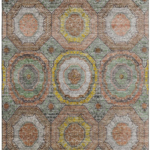 HomeRoots 9' X 12' Sage and Gold Geometric Washable Area Rug - Stylish, Durable, UV-Protected for Busy Homes 716520