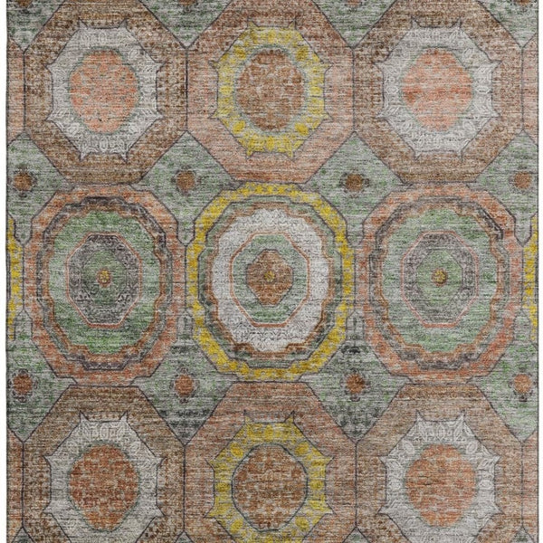 HomeRoots 9' X 12' Sage and Gold Geometric Washable Area Rug - Stylish, Durable, UV-Protected for Busy Homes 716520