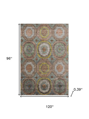 HomeRoots 9' X 12' Sage and Gold Geometric Washable Area Rug - Stylish, Durable, UV-Protected for Busy Homes 716520