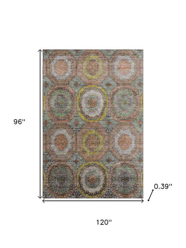 HomeRoots 9' X 12' Sage and Gold Geometric Washable Area Rug - Stylish, Durable, UV-Protected for Busy Homes 716520